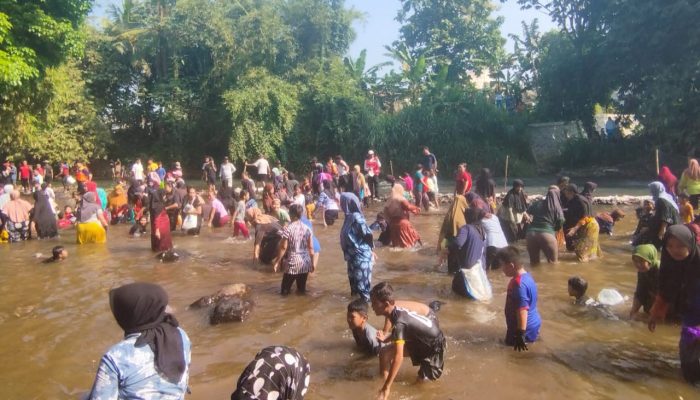 Masyarakat Kelurahan Sukahati Gelar Pesta Rakyat Tangkap Ikan Mas di Ciliwung 